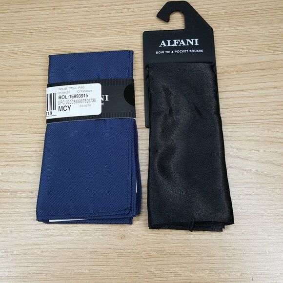 ALFANI Mens Pocket Square Lot of 2 Blue Textured Black Satin - Picture 1 of 4